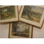 Unsigned group of three watercolours, Landscapes including road widening near Kings Somborne,