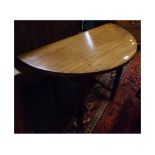 Made up demi lune side table with mahogany top and pine square 4 footed base, 35ins wide x 18ins