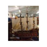 Extremely large scratch built model of a ship with outrigging, cannon etc, 48ins long x 58ins