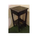 19th Century oak gothic square topped two tier occasional table with heavily carved tops and half