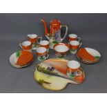 Noritake tea set with a painted design and gilded relief comprising teapot, six cups and saucers,
