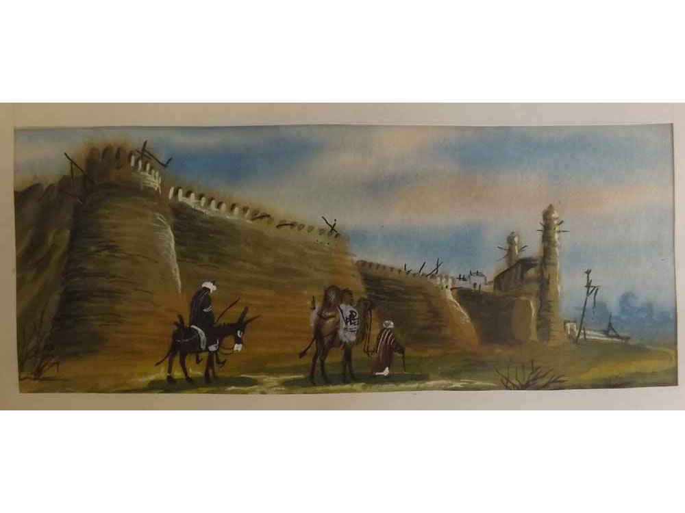 Indistinctly signed watercolour, Middle Eastern scene with figures and camels, 5 x 9ins, together