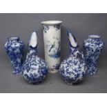 Pair of Losol ware Cavendish blue printed ewers together with a further pair of hexagonal vases