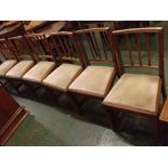 Georgian mahogany set of six rail back dining chairs with cream drop in seats and tapering square