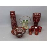Mixed Lot: Bohemian glasswares comprising a vase, a further goblet, a shallow bowl, four shot