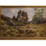 T Wern, signed oil on canvas, Sheep in country landscape, 16 x 24ins