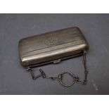 Victorian silver ladies small evening purse with engine turned decoration, fitted with a leather