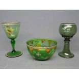 Three items of Bohemian glassware ? a circular bowl with enamelled Coat of Arms to the front, 12cm