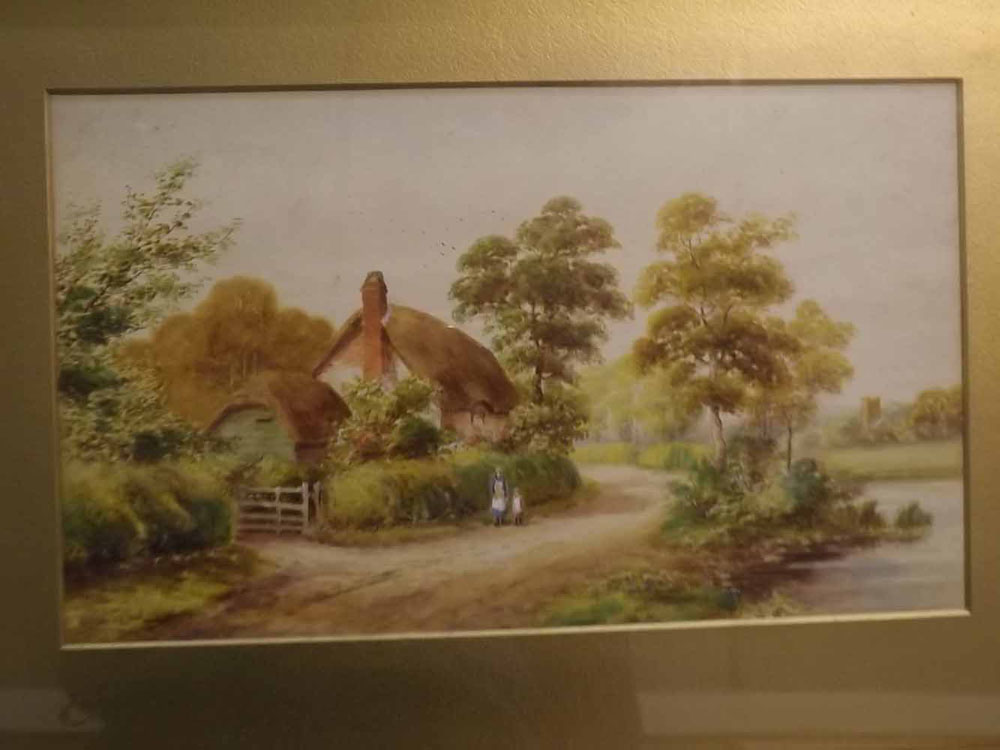 E Hamilton, signed pair of watercolours, Figures before country cottages, 10 x 17ins (2)