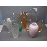 Mixed Lot: nine 20th century coloured glass vases, largest 14ins tall