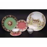 A group of Worcester porcelain including a spirally fluted tea bowl, a 19th century trio with a