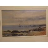T L Rowbotham, signed and dated 1858, watercolour, Coastal view, 7 x 12 + ins