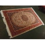 @Good quality modern Keshan rug with cream ground, central floral lozenge, 190 x 140
