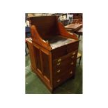 Victorian mahogany clerks desk with galleried back, Rexine insert with lift up top, fitted with full