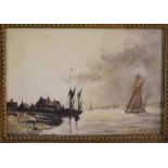 Arthur A Pank, signed oil on board, Norfolk estuary with barge, 4 1/2 x 6 1/2 ins