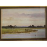 James J Allen, signed oil on board, "Evening near Blyford, Suffolk", 4 x 6ins