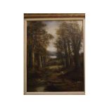 James Wallace, signed oil on canvas, Figures in wooded landscape, 19 1/2 x 15 1/2 ins