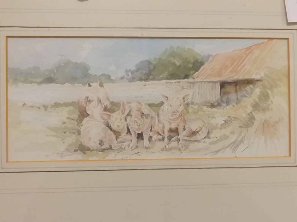 Jason Partner, signed pair of watercolours, Calves and pigs, 4 x 9 1/2 ins (2) - Image 2 of 2
