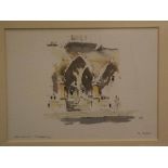 D Suter, signed, pen, ink and watercolour, "Guildhall Wedding", 5 1/2 x 8ins