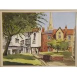 George Sear, signed watercolour, "Sunlight and Shadows in the City", 10 x 13 1/2 ins