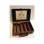 Vintage leather cartridge case with fitted interior, with five compartments and leather straps,