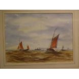 Brian Peters, signed pair of watercolours, "Two Ketches offshore" and "Man-o-War offshore", 10 x