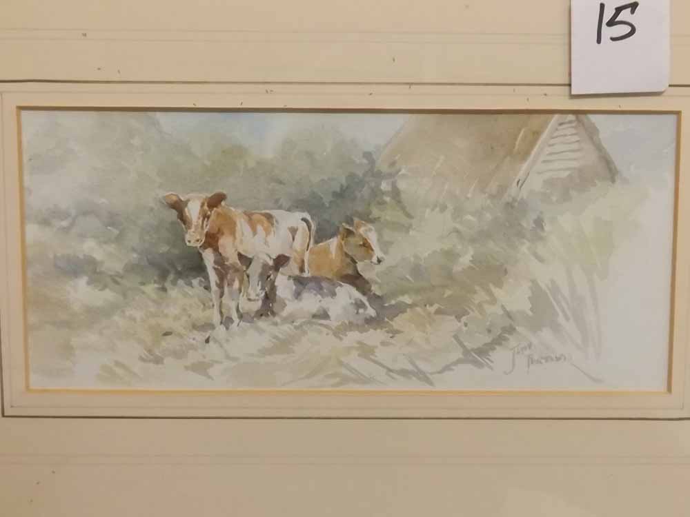 Jason Partner, signed pair of watercolours, Calves and pigs, 4 x 9 1/2 ins (2)