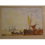 Brian Peters, signed watercolour, Dutch harbour scene, 9 1/2 x 13 1/2 ins