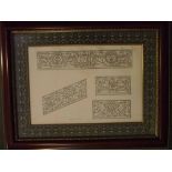 Rectangular large rosewood framed architectural drawings of a balustrade entitled "Rampe et