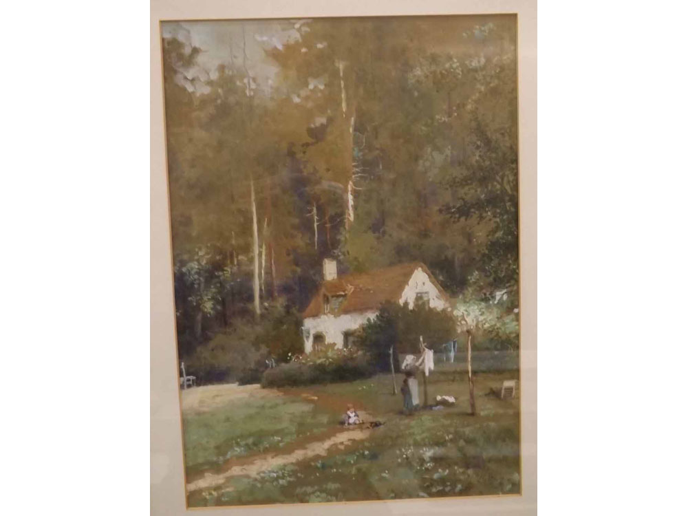 James George Bingley, initialled watercolour, Hanging out the washing, 13 x 9ins. 407.