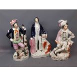 Three 19th century Staffordshire figures to include The Prince of Wales with seated dog at foot (a/