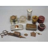 Box to include assorted mixed inkwells to include two leather bound travelling inkwells, a tin