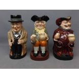 Three Royal Doulton character jugs of Sir John Falstaff, Happy John and Winston Churchill, largest