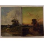 C W Oswald, signed pair of oils on canvas, Landscape studies, 14 x 10ins, unframed (2)
