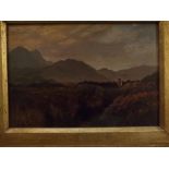 E T Daniell, signed and dated 1880, oil on board, Mountain landscape with figure, 7 x 10ins