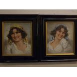 Indistinctly signed pair of Italian oils on canvas, Girl studies, 7 1/2 x 6 1/2 ins (2)