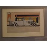 J Osborne, signed watercolour, Vintage car, 7 1/2 x 12ins