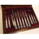 Mahogany cased set of 12 Kings Pattern knives and 11 forks