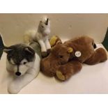 Three modern Steiff soft toys to include a large husky dog, a hippo, and a unicorn (3)