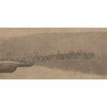 ATTRIBUTED TO JOHN CROME (1768-1821) Building the jetty, Great Yarmouth wash drawing, indistinctly