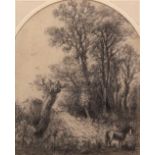 GEORGE FROST (1734-1821) Woodland scene with horse charcoal drawing 12 x 10ins