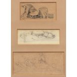 JOSEPH STANNARD (1797-1830) Boat and Figure studies group of three pencil drawings in one frame