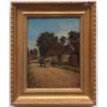 ERNEST SAWFORD DYE (1873-1965) Figure, horse and cart in country lane oil on board, signed lower