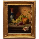 HENRY GEORGE TODD (1846-1898) Still Life study of mixed fruit and vase on a ledge oil on canvas,