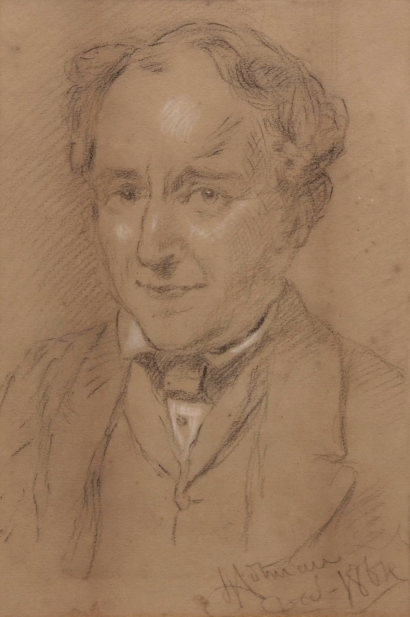 JOHN JOSEPH COTMAN (1814-1878) Head and shoulders portrait of a gent charcoal drawing, signed and