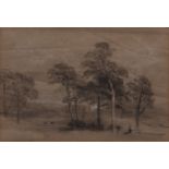 HENRY BRIGHT (1810-1873) Woodland scene with figure pastel 5 x 7 1/2 ins