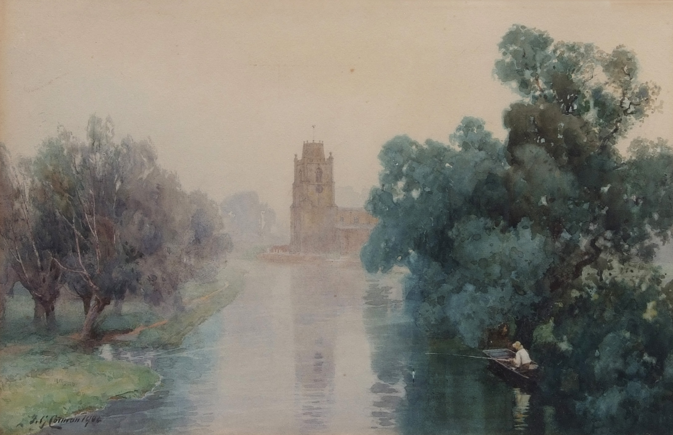 FREDERICK GEORGE COTMAN (1850-1920,) Hemingford Gray Church watercolour, signed and dated 1902 lower