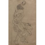 MILES EDMUND COTMAN (1810-1858) Man wrestling with serpent double sided pencil drawing, initialled