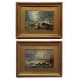 JOHN MOORE OF IPSWICH (1820-1902) Rocky coastal scenes pair of oils on canvas laid to board, both