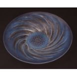 Lalique Poissons opalescent tinted bowl, R Lalique signature to beaded centre, 11 3/4 ins diam